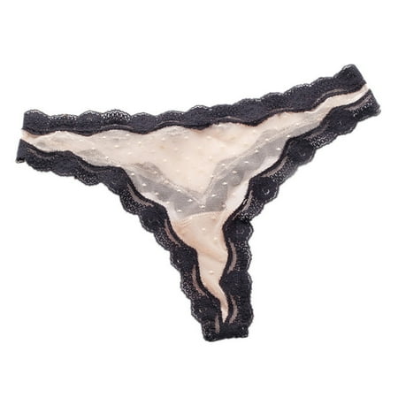 

Puloru Plus Size See Through Thongs Women Patchwork Lace Panties for Summer