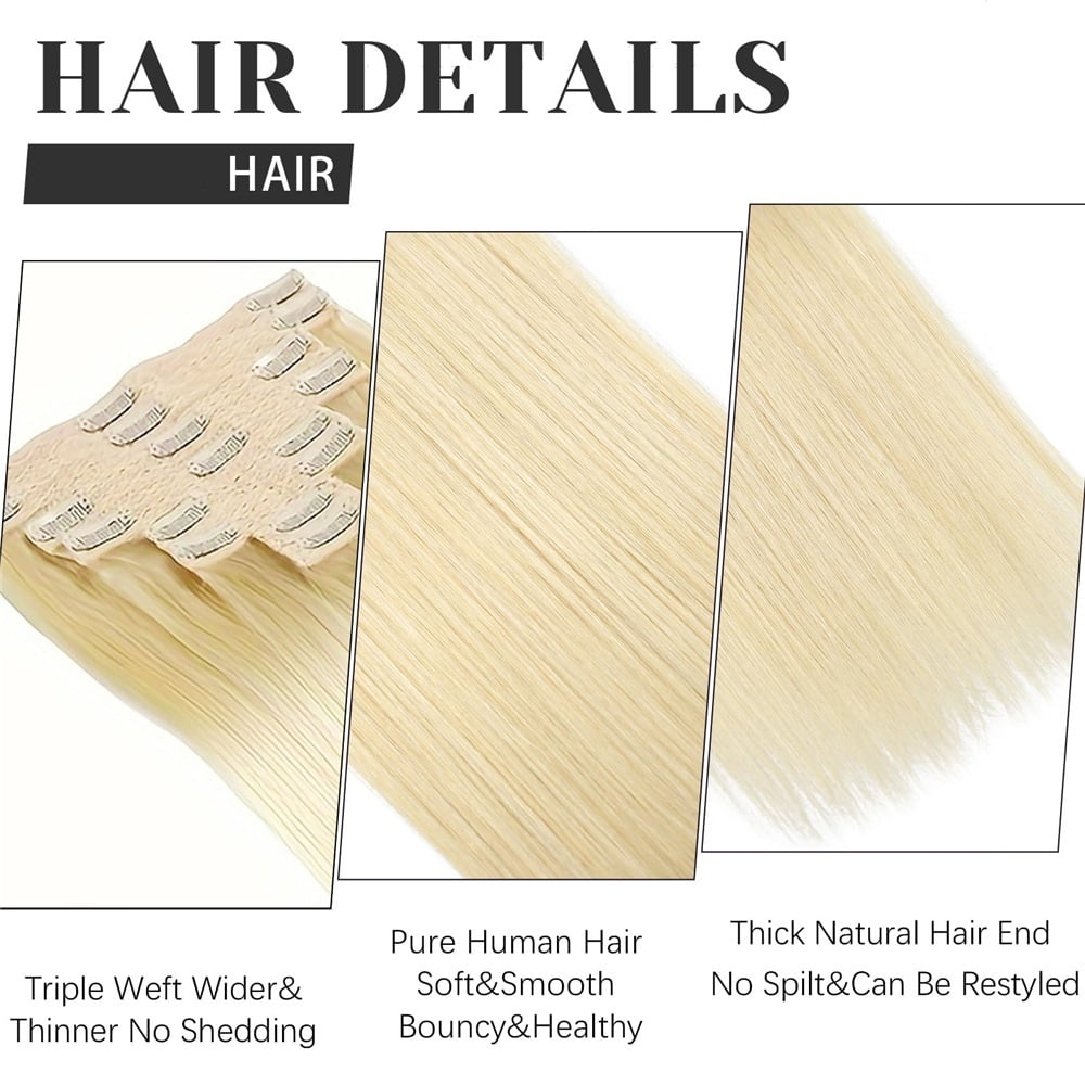 Clip in Hair Extensions Real Human Hair, #613 Blonde Straight Hair Clip in Extensions 10-26 Inch Brazilian Remy Hair Extensions Clip ins 8Pcs 120g