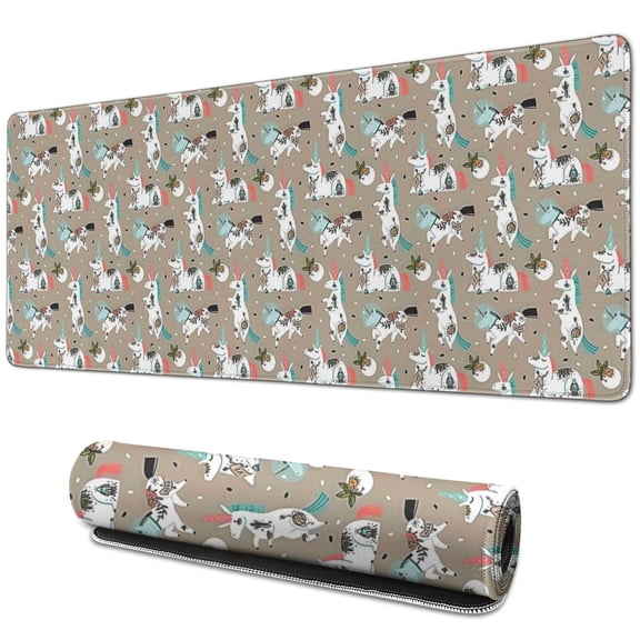 Long Mouse Pads for Desk,Brown Cartoon Unicorn Pattern Desk Mats on Top Of Desks, Desk Mouse Pad Extra Large with 3mm Non-Slip Base and Stitched Edge for Gaming,Office,Work,Home 31.5"x11.8"