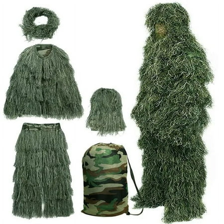 ABORON 5-in-1 Ghillie Suit 3D Camouflage Apparel Including Jacket Pants Hood Carry Bag for Unisex Adults/Youth (S/M/L/XL/XXL)