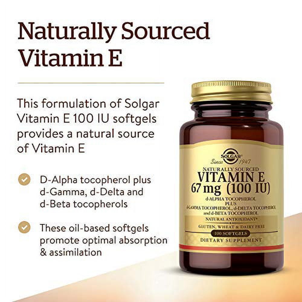 Solgar Vitamin E 67 MG (100 IU) Mixed Softgels (d-Alpha Tocopherol & Mixed Tocopherols) 1 ea