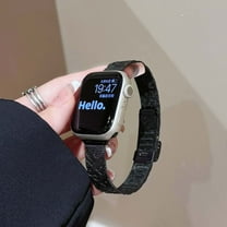 Embossed Metal Watch Band for Apple Watch 42(Series 1/2/3)/44/45/46/49mm, Adjustable Metal Watch Replacement Bracelet for Men Women, for iWatch Series 10 9 8 SE Ultra 7 6 5 4 3 2 1 - Black