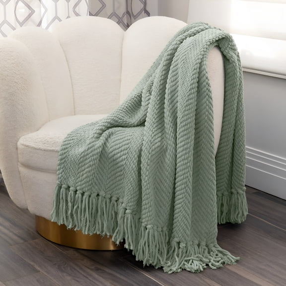 ARLAJO Textured Soft Knit Throw Blanket with Tassels โ Chunky Knit Blanket for Home,Couch,Bed,Living Room - 50" X 60" (Sage)