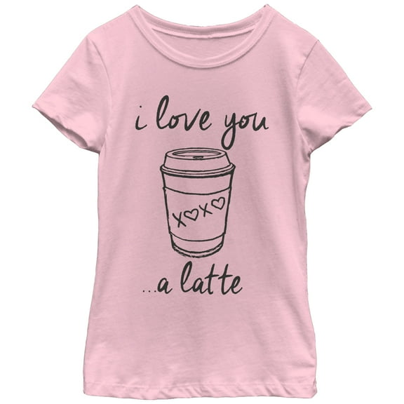 Girl's CHIN UP I Love You a Latte Cup  Graphic Tee Light Pink Medium