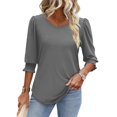 thumbnail image 5 of Women's Short Sleeve Casual T Shirts Summer Ruffle Plain Round Neck Loose Fit Tee Blouse Tops, 5 of 8
