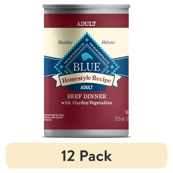 (12 pack) Blue Buffalo Homestyle Recipe Adult Wet Dog Food, Beef Dinner, 12.5-oz. Can