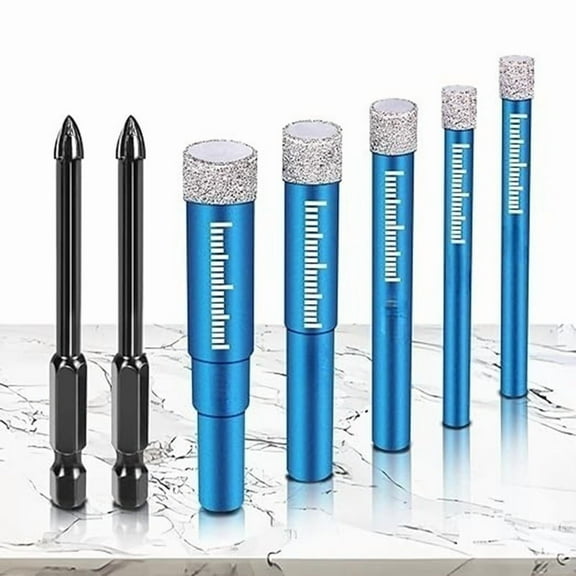 7 PCs Diamond Drill Bits Set,Tile Drill Bits for Ceramic Glass Porcelain Marble , Blue Dry Diamond Drill Bit Set