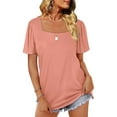 thumbnail image 3 of Qiylii Women's Summer Loose Tops Shirt, Solid Color/Striped Print Short Sleeve Square Neck Simple Loose T-shirt, 3 of 5