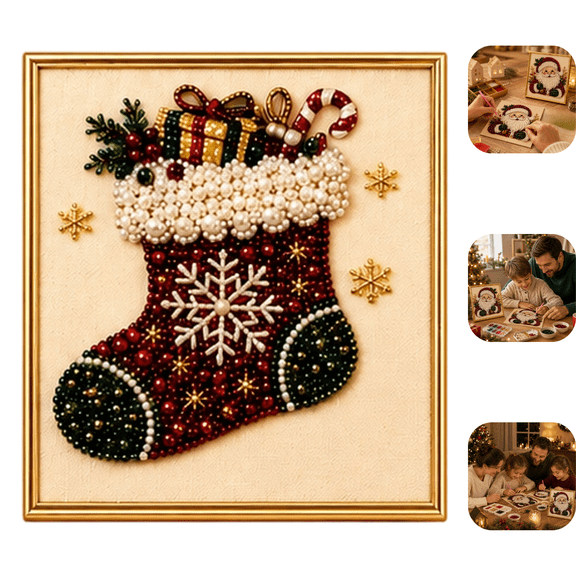 DIY Christmas Pearl Diamond Painting Art Kit with Frame, 3D Textured Pearl Bead Diamond Dots Craft, Complete Supplies for Adult Beginners, Fun Family Christmas Activity, Wall Art Decor 1pc B
