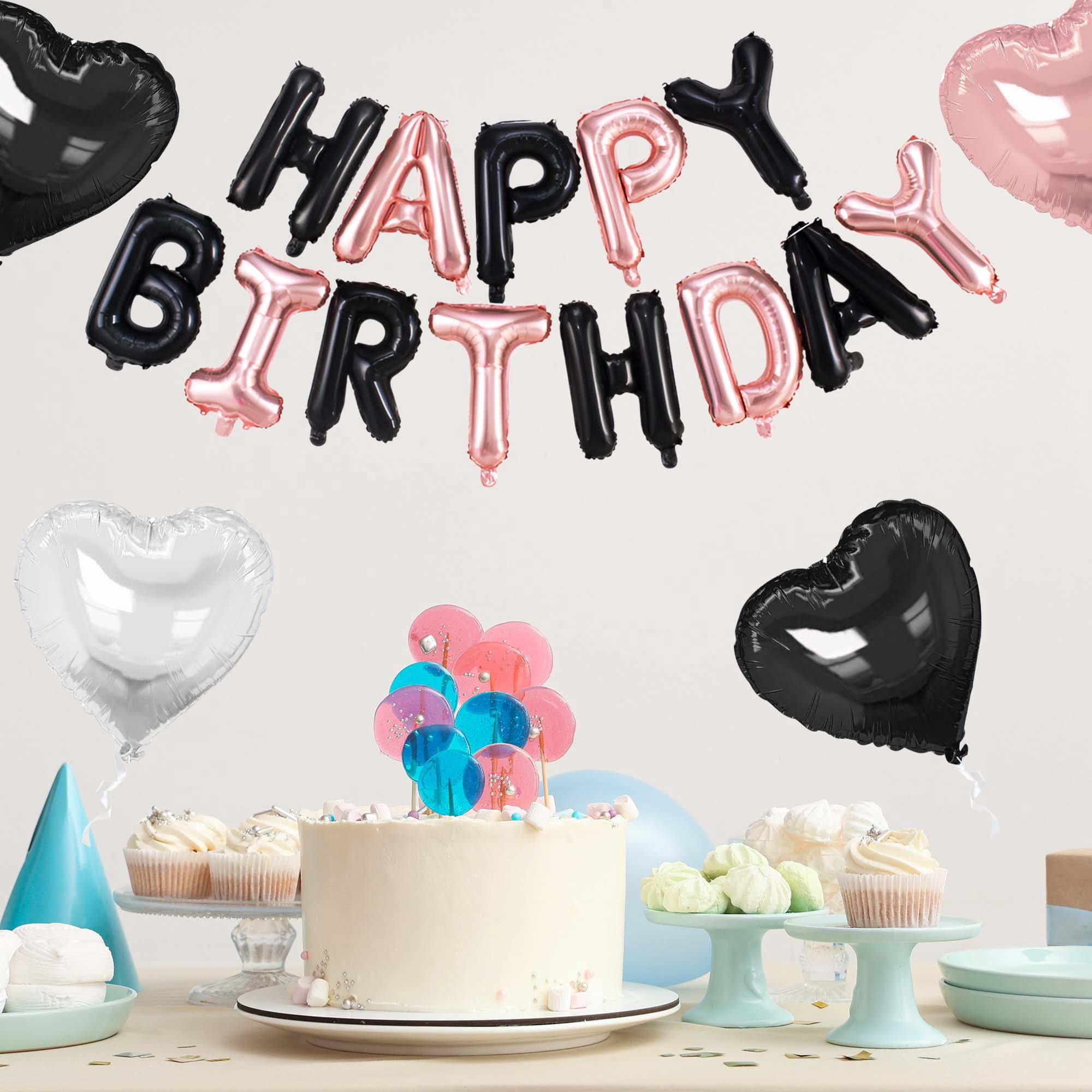 Unique Bargains 10Pcs Helium Balloons with Ribbon Black Rose Gold Tone