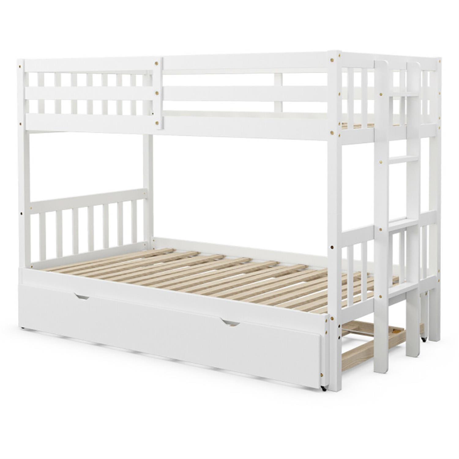 Demi Bonn Twin Pull-Out Bunk Beds with Ladder in the Steps and a Trundle, Bunk Bed Platform, White