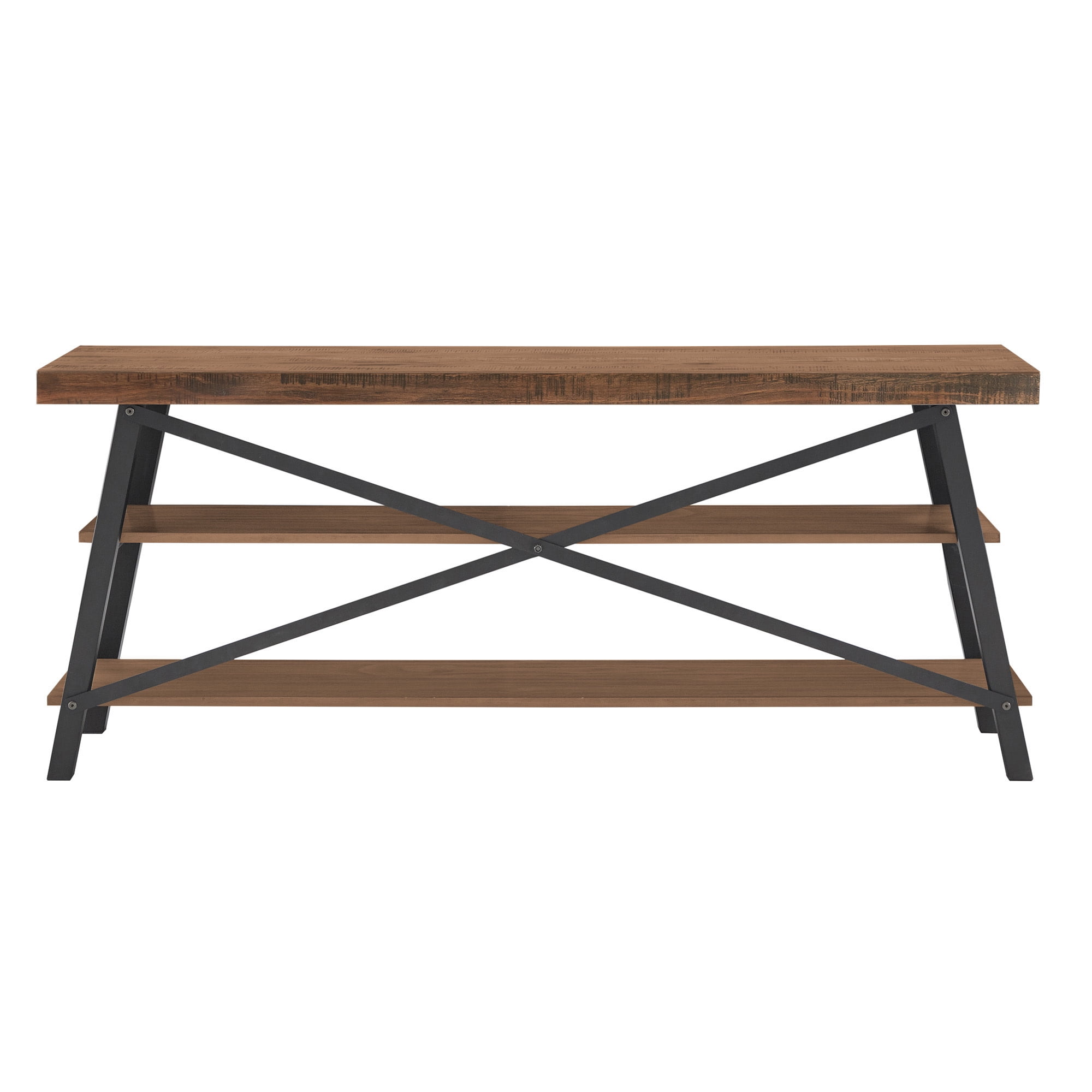 Weston Home Westyn Rustic X-Base Wood and Metal TV Stand for TVs up to 65", Brown Finish