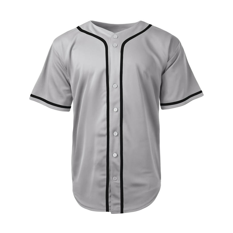 Ma Croix Mens Team Sports Printable Blank Jersey Baseball Collar Button Up T Shirts, Men's, Size: Medium, Gray