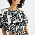 thumbnail image 3 of Women's Catherine Malandrino Batik Print Puff Sleeve Cropped Blouse Color: Blue Tile Size: MEDIUM, 3 of 4