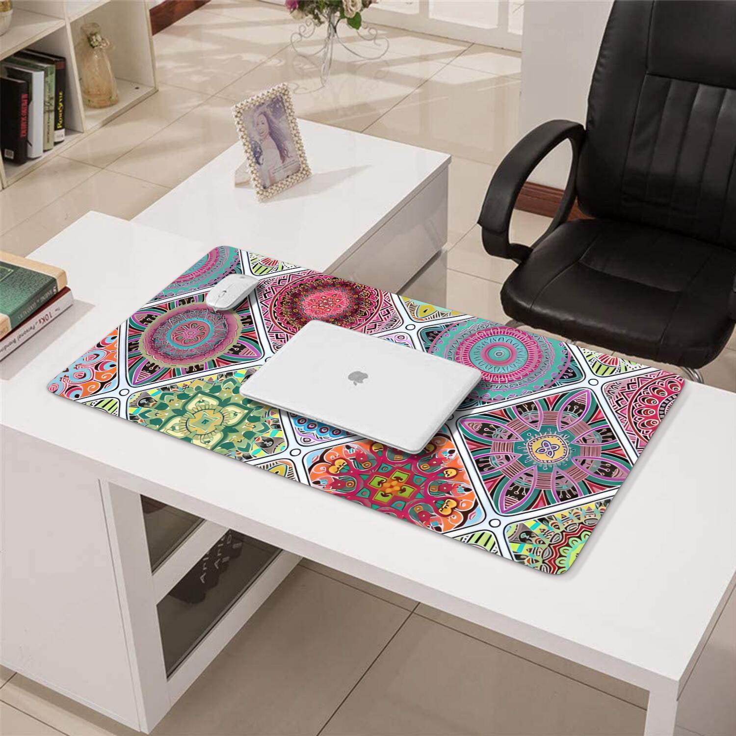 Long Mouse Pads for Desk,Multicolor Ethnic Mandala Pattern Desk Mats on Top Of Desks, Desk Mouse Pad Extra Large with 3mm Non-Slip Base and Stitched Edge for Gaming,Office,Work,Home 31.5"x15.7"