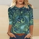 thumbnail image 5 of Mujeres Manga Larga Tops 3/4 Manga Flores Impresas Cuello Redondo Casual Blusas Suave Estiramiento Poliéster para el Hogar Diario, 5 of 5