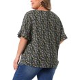 thumbnail image 4 of DARING DIVA Women's Plus Tops V Neck Flared Sleeve Ditsy Floral Pleated Blouses 1X Black, 4 of 6