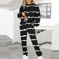 thumbnail image 2 of Elainilye Fashion Tracksuit Sets Womens 2 Piece Sweatsuit Casual Print Long Sleeve Round Neck Sweatshirt Top and Pants Set,Black, 2 of 5