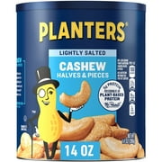 PLANTERS Lightly Salted Cashew Halves and Pieces, Party Snacks, Plant Based Protein, 14 oz Canister