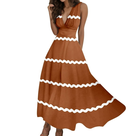 Sngxgn Women's Long Full Slip Dress Sleeveless(Brown,S)