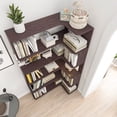 thumbnail image 3 of Leumius 5 Tier Freestanding Bookshelf,Wooden L-Shaped Corner Bookcase with Anti-drop Panel and Anti Tipping Device, Display shelf Open Storage,Ox Blood Red, 3 of 12