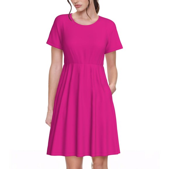 Kdxio Darkmagenta Print Women's Casual T Shirt Dress Summer Short Sleeve Swing Dresses with Pockets