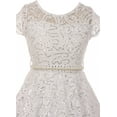thumbnail image 3 of Big Girls' Short Sleeve Lace Glitter Skater Pearl Belt Special Occasion Flower Girl Dress White 8 (J21KS02), 3 of 3