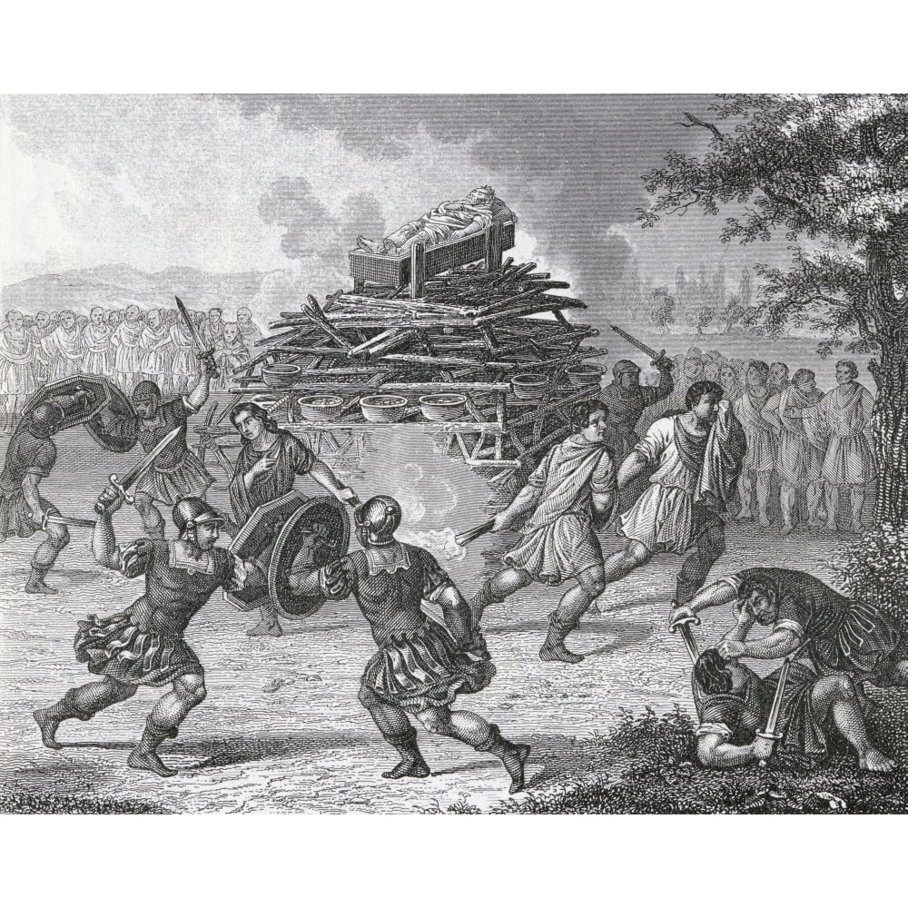 Gladiators Fighting During Funeral Games In Ancient Rome. From A 19Th