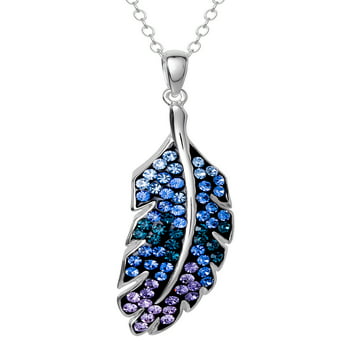 Sterling Silver Crystal Leaf Pendant 18" chain