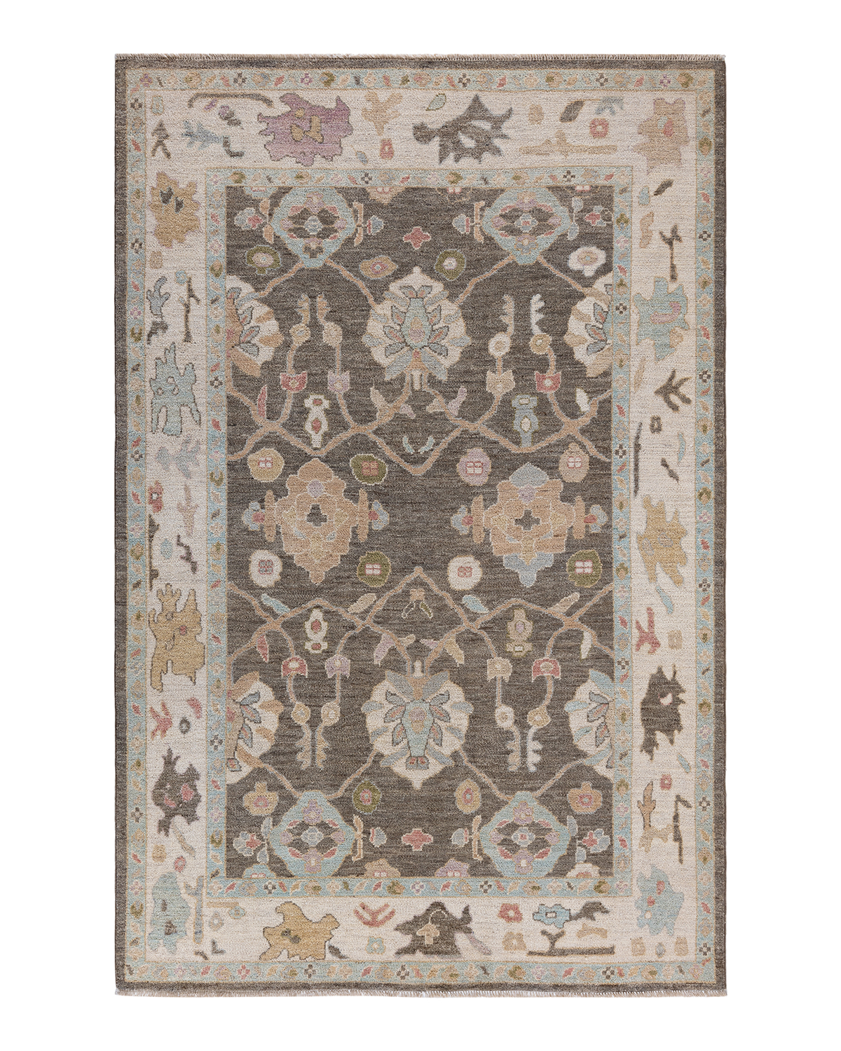 Oushak, OneofaKind HandKnotted Area Rug Brown, 6' 1" x 9' 4