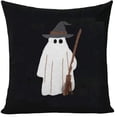 thumbnail image 2 of Halloween Ghost Witch Broom Throw Pillow, Cute Ghost with Wizard Hat Decorative Cushion, for Autumn Home Sofa Couch Decoration, 45x45cm, 2 of 7