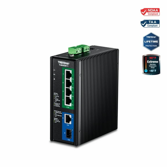 TRENDnet TI-BG50611,6-Port Industrial 2.5G PoE   DIN-Rail Switch with 10G Ports
