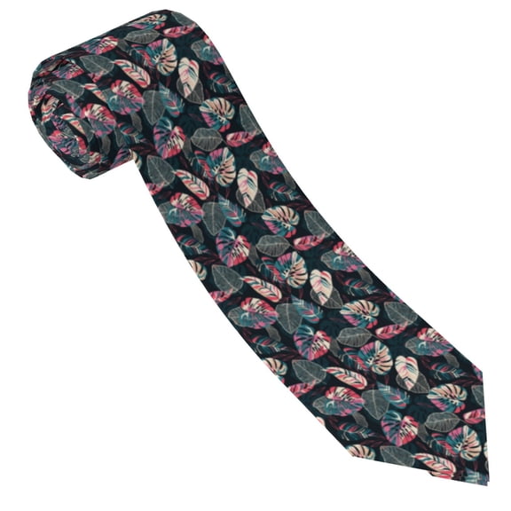Xecao Colorful Tropical Leaves Print Tie For Men Necktie Woven Jacquard Neck Ties,Classic Men's Tie