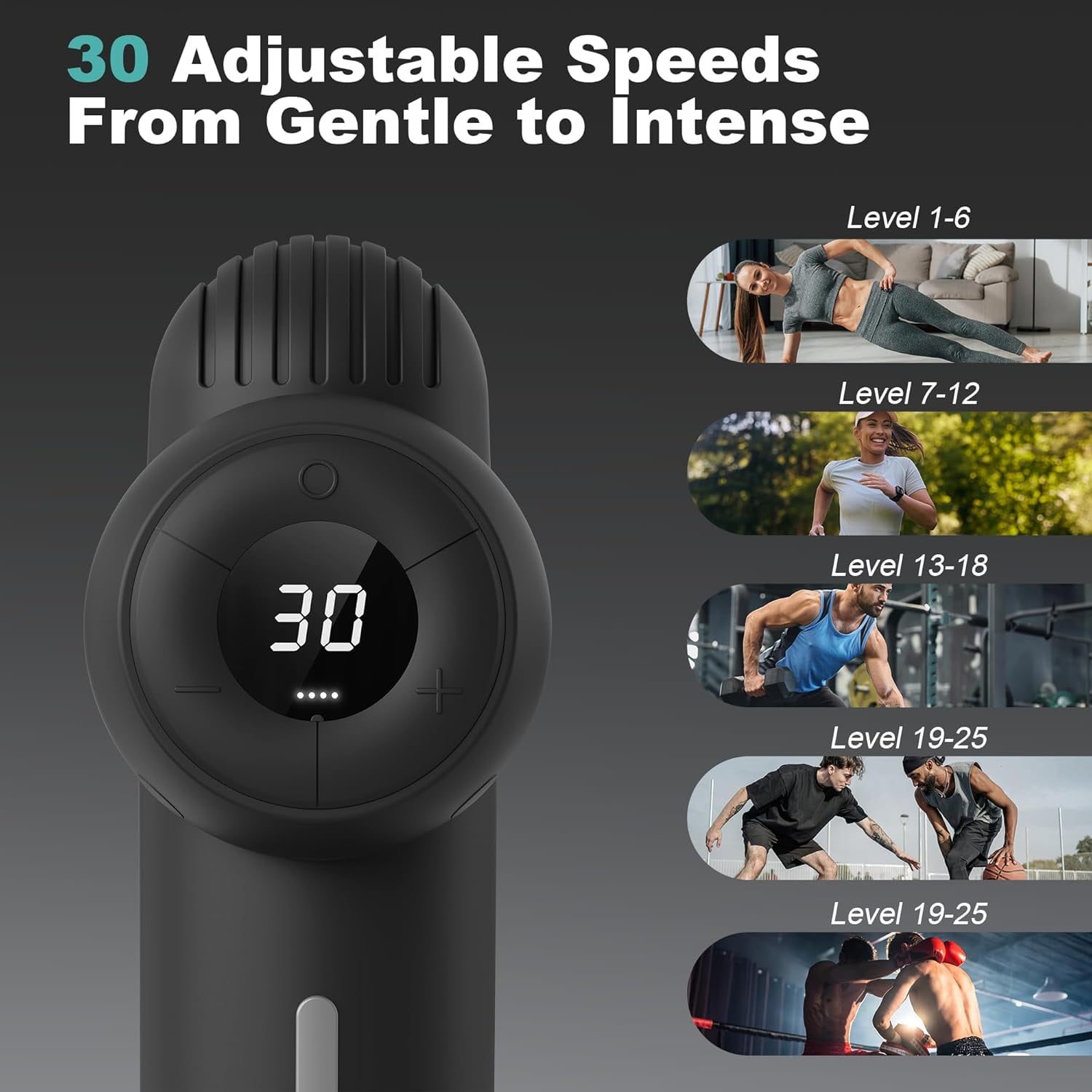 Deep Tissue Massage Gun with 12mm Amplitude and 30 Speeds for Full Body Muscle Relief