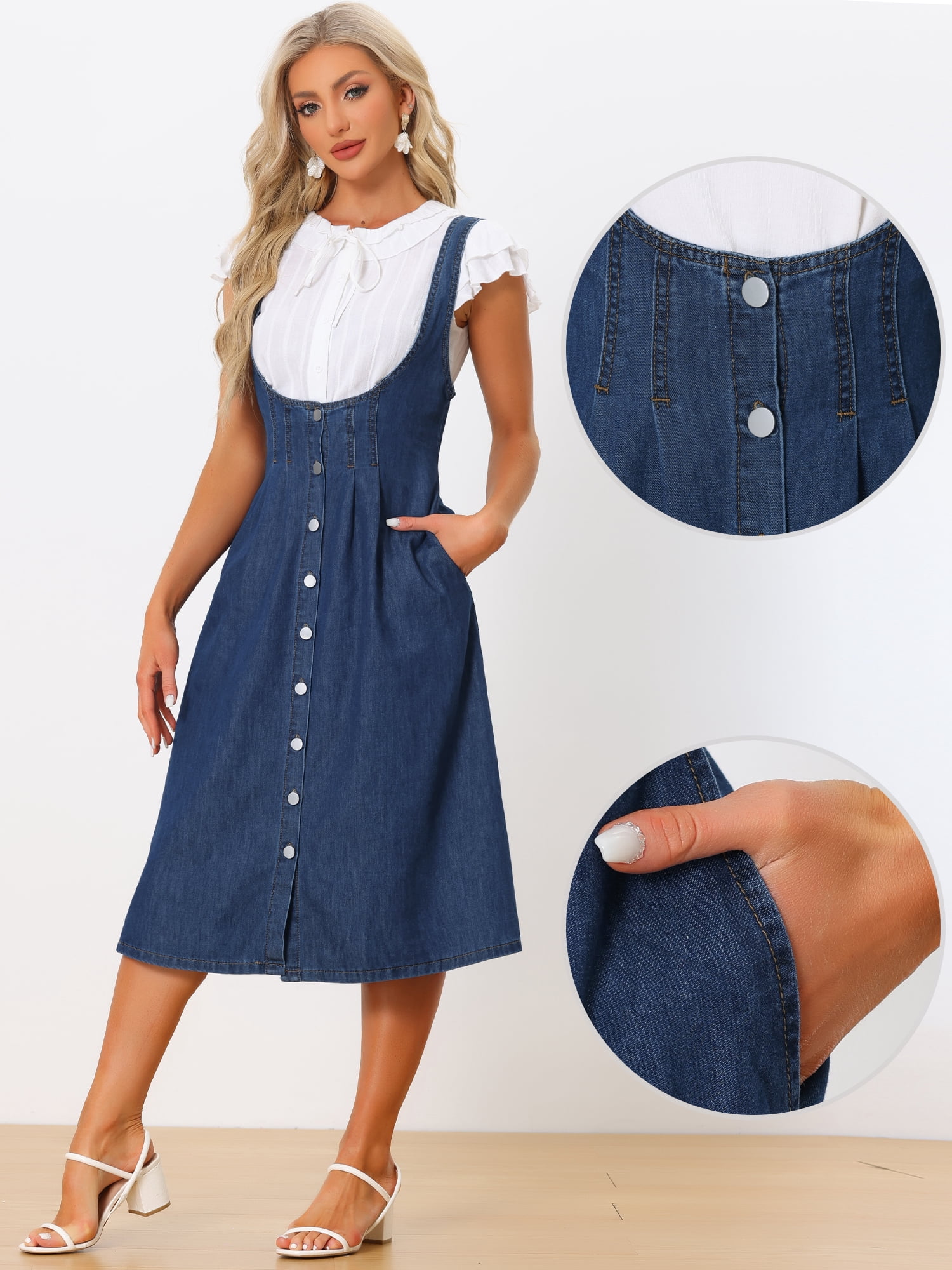DARING DIVA Sleeveless Button Denim Overall Blouse XS Dark Blue