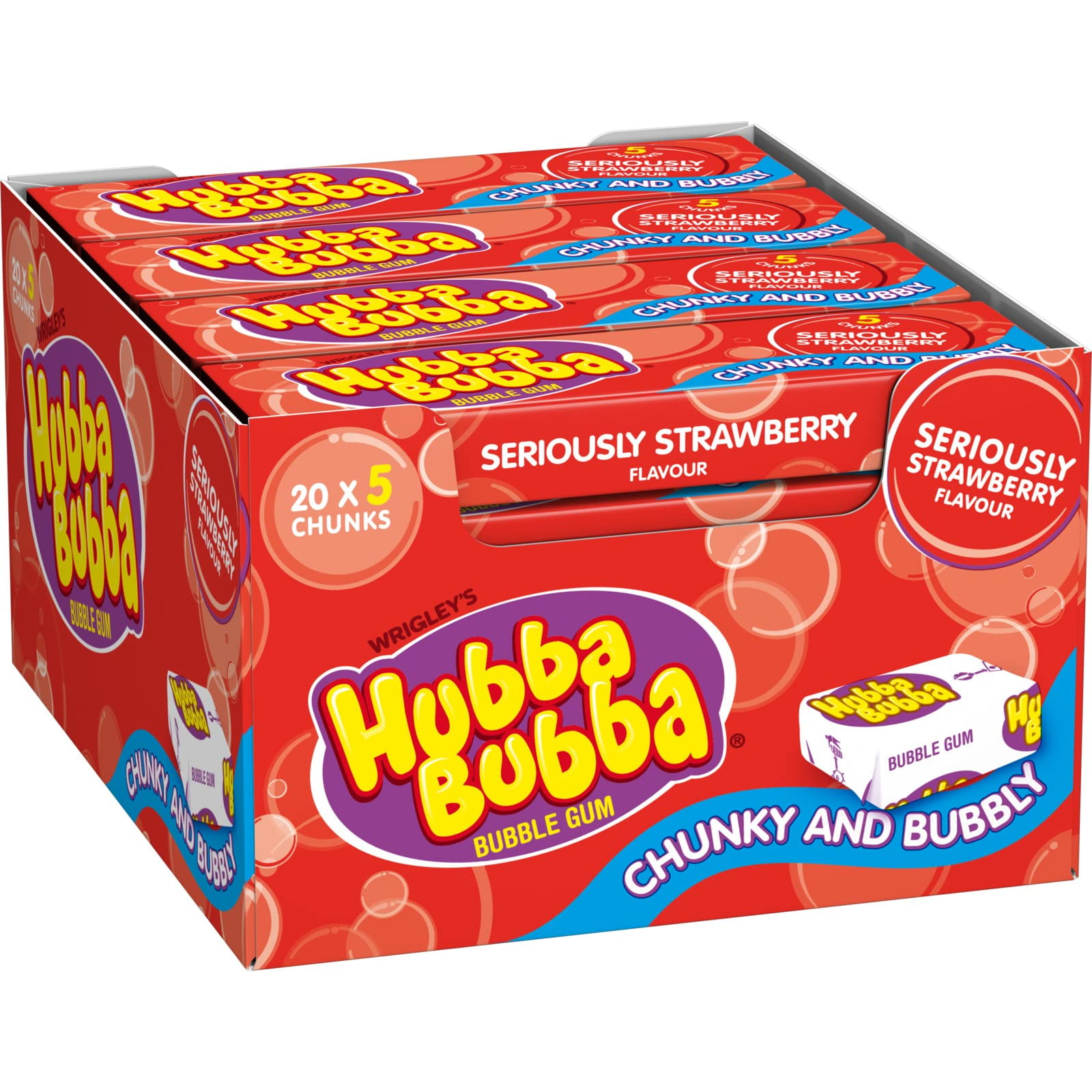Hubba Bubba Chunky And Bubbly Bubble Gum Strawberry Flavour, 20 X 35 G 