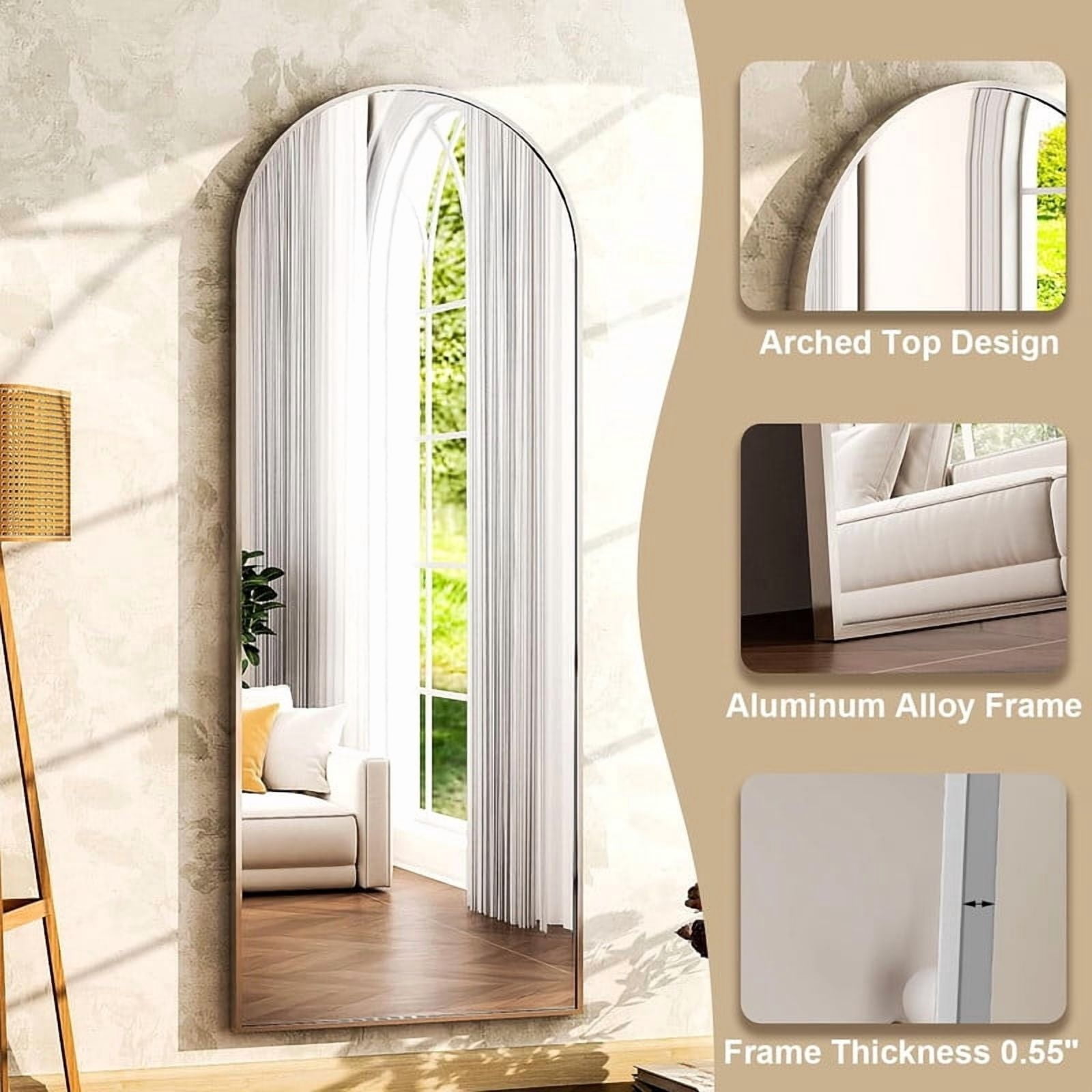 Easy4Home 64"x21" Arched Full Length Mirror Freestading Full Body Floor Mirror, Silver