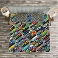 thumbnail image 3 of Ambesonne Cars Quilted Bedspread Set 3 Pcs, Detailed Vibrant Car Park, King Size, Multicolor, 3 of 3