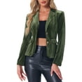 thumbnail image 1 of INSPIRE CHIC Women's Vintage Velvet Blazer Notched Lapel Button Front Wear-to-Work Jacket S Army Green, 1 of 6