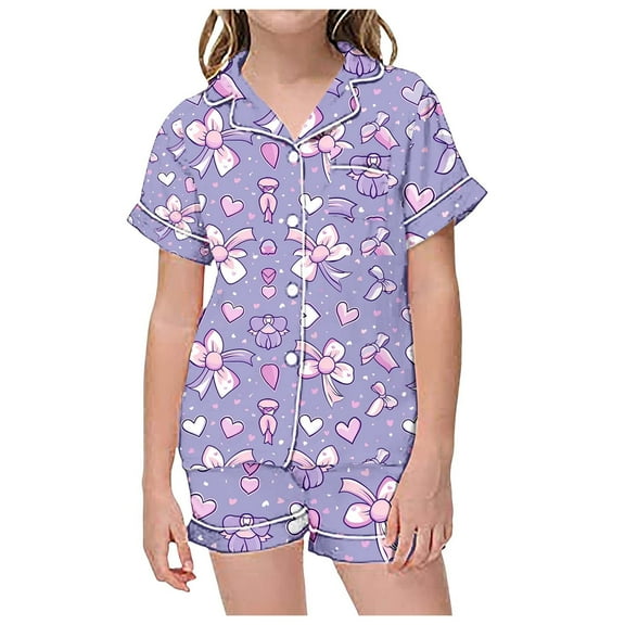 Tween Girl Satin Pajamas Set Button Down Solid Tops T Shirt Shorts Toddler Girl Pajamas Girl Pjs Size 12-13 Years