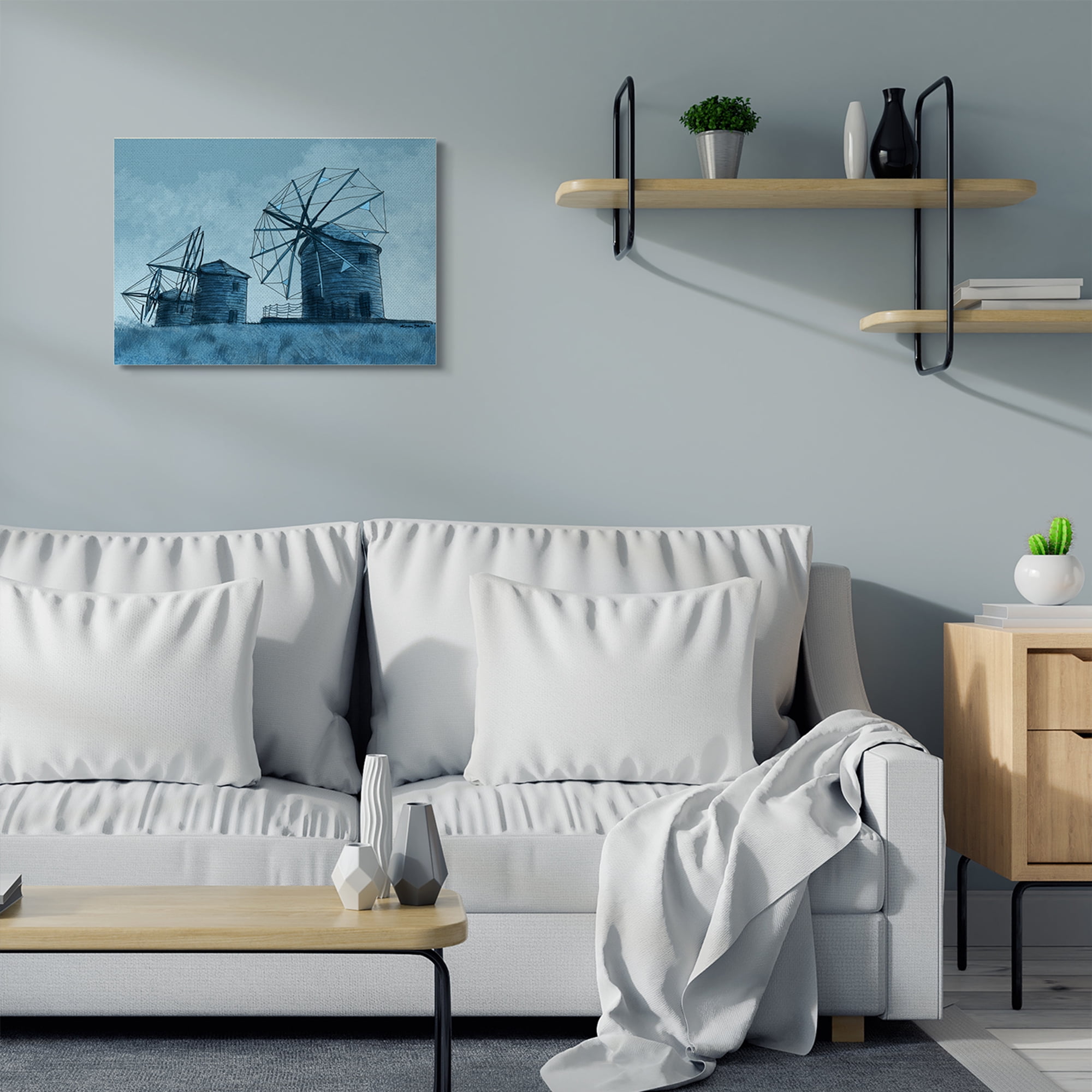 Stupell Home Décor Windmill Blue Farm Landscape Painting Canvas Wall Art by Karen Dreyfus
