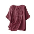 thumbnail image 2 of WFJCJPAF 2025 New Product Blouses for Women Plus Size ,Women's Round Neck Button Printed Loose Shirt With Three Quarter Sleeves Top - Hot Pink M, 2 of 5