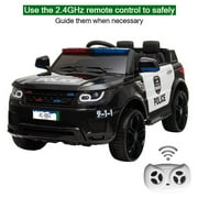 Zimtown Kids Ride On Car Police Electric Car Double Drive 12V Battery Motorized Vehicles Childrens Toy Car Safe w/ Remote Control, 3 Speeds, Music, Seat Belts, LED Lights