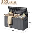 thumbnail image 2 of YKITRD 97 Gallon Deck Box, Waterproof Resin Outdoor Storage Box for Outside and Patio, Large Outdoor Storage Bench Cabinet Lockable for Patio Furniture, Garden Tools and Pool Supplies (Gray), 2 of 5
