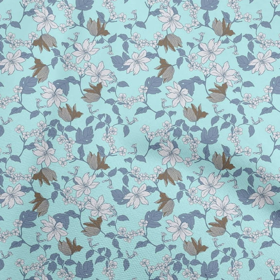 oneOone Cotton Jersey Turquoise Blue Fabric Tropical Leaf Quilting Supplies Print Sewing Fabric By The Yard 58 Inch Wide