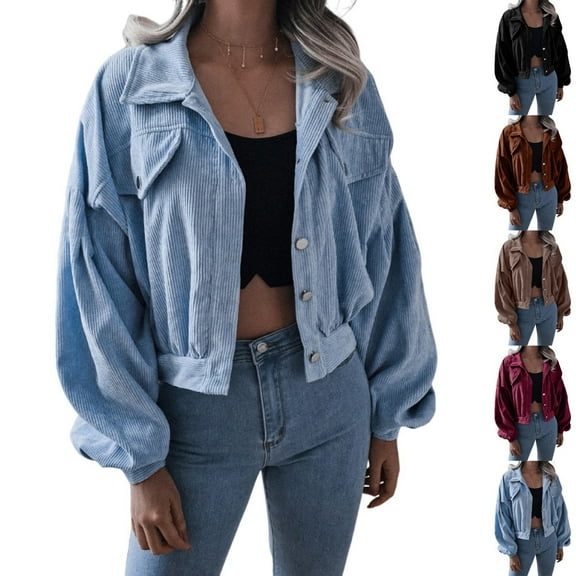 Women's Solid Color Lapel Short Jacket, Fashion Casual Outerwear for Fall Season and Daily Casual Wear,Black,L