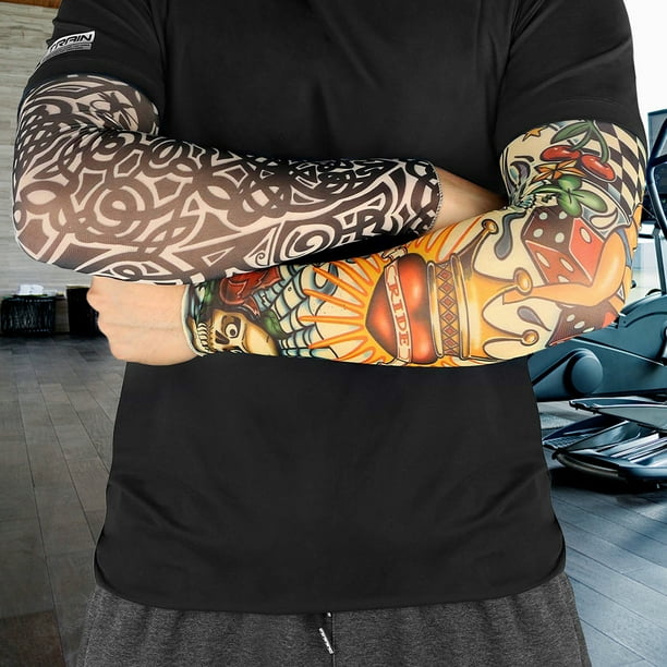 Emezddo Set De 6 Mangas De Tatuaje Con Protección Solar, Talla única De 38x8.5 Cm, De Poliéster Suave Y Elástico, Ideales Para Carnaval, Fiestas, Disfraces Y Teatro, Para Hombres Y Mujeres
