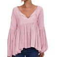 thumbnail image 4 of FASHIONWT Women Solid Color Babydoll Puffed Sleeves Ruffle Top Flowy Long Sleeve Loose T-Shirt, 4 of 4