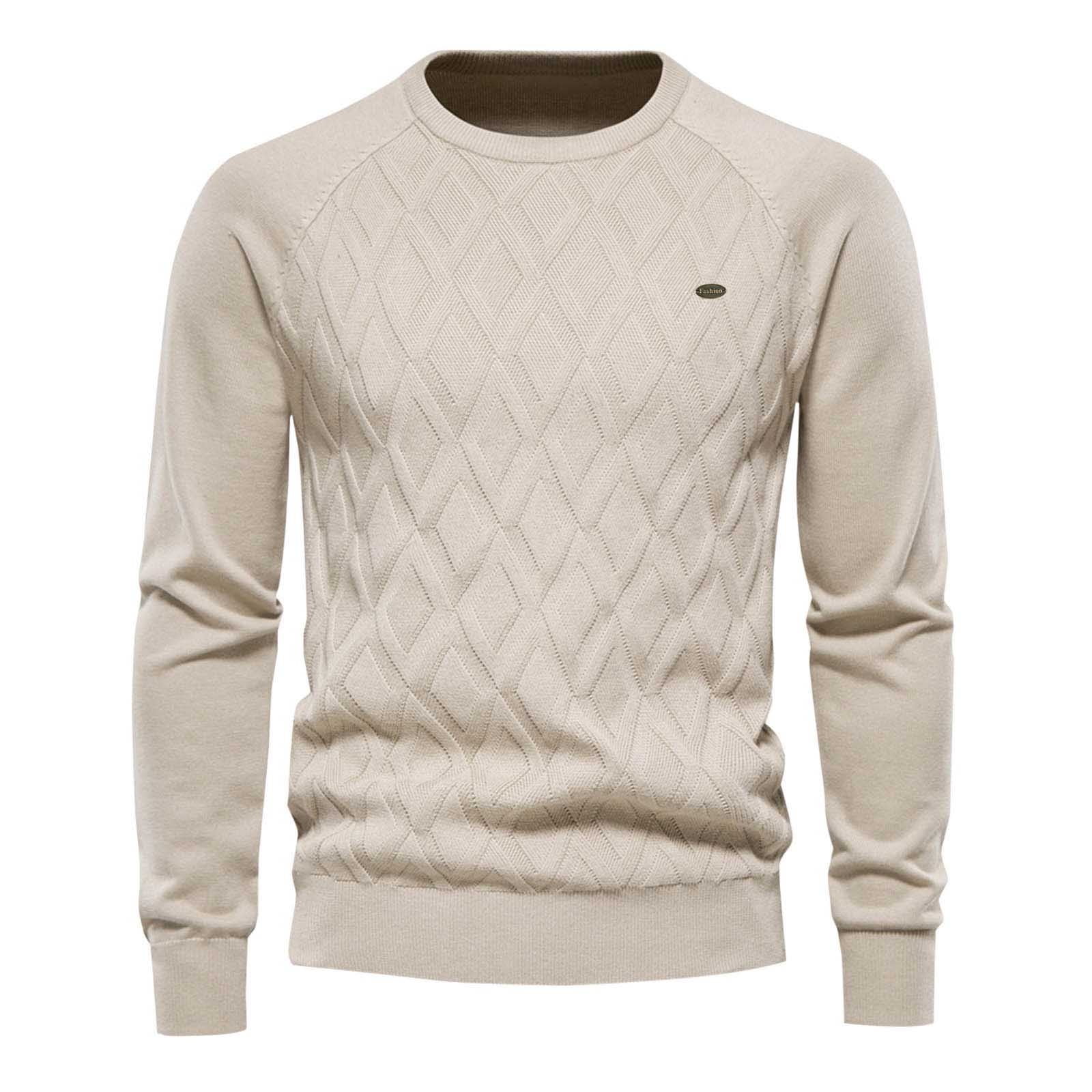 AherBiu Chandails pour Hommes Col Rond Manches Longues Tricot Automne Décontracté Thermique en Coton