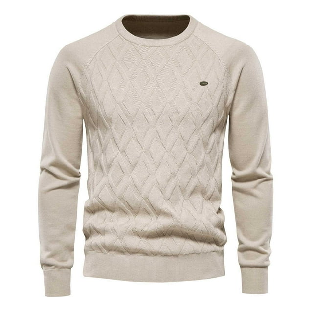 AherBiu Chandails pour Hommes Col Rond Manches Longues Tricot Automne Décontracté Thermique en Coton